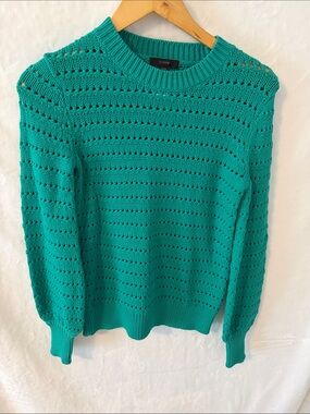 J. Crew Teal Open-Knit Crewneck Sweater